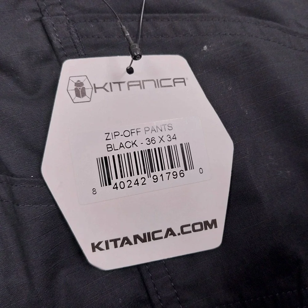 Kitanica Pants Mens 36x34 Black Zip Off Tactical Convertible Hiking NEW